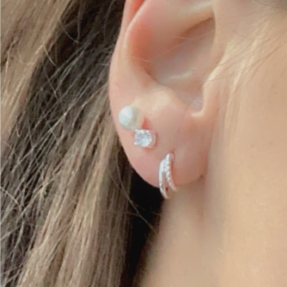 Sterling Silver Pearl and CZ Earrings - Picture 10 of 12